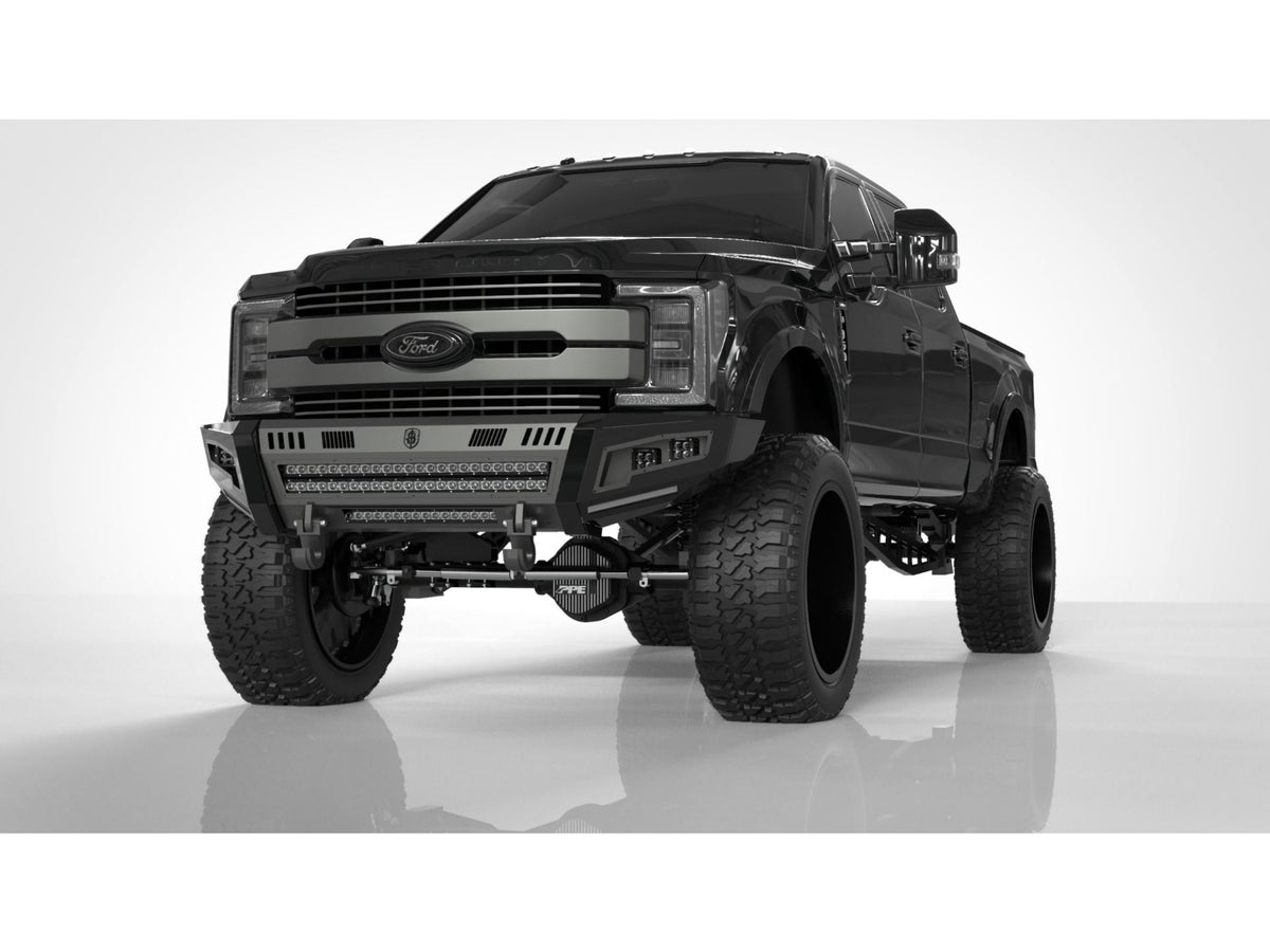 Road Armor Identity Front Bumper Full Kit | Shackle Center Section | Wide End Pods | Beauty Ring - Texture Black 2017-2022 Ford F-450/F-550
