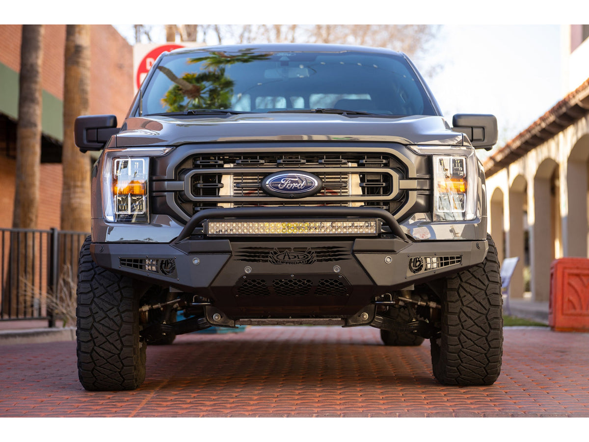 Addictive Desert Designs 2021-2023 Ford F-150 Honeybadger Front Bumper With Top Hoop