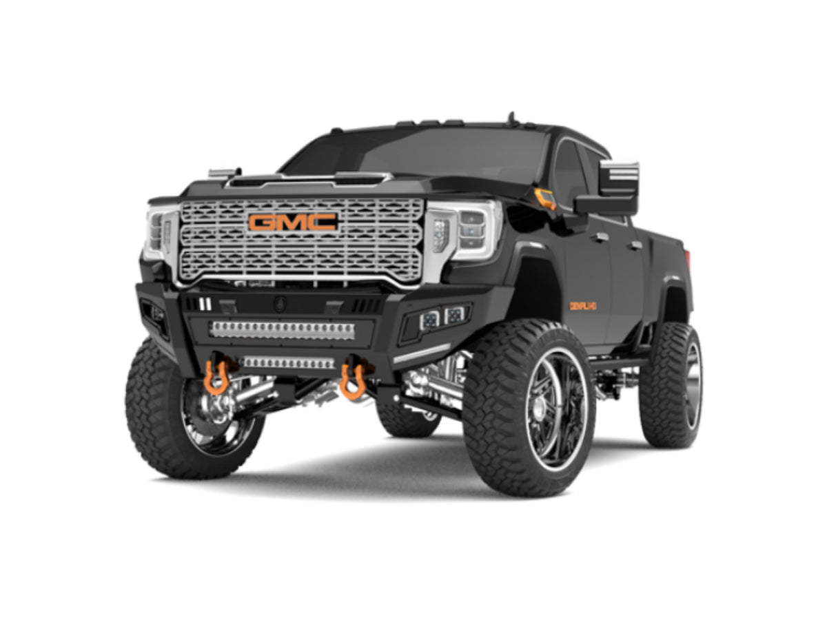 Road Armor Identity Front Bumper Full Kit | Shackle Center Section | Standard End Pods | Beauty Ring - Texture Black 2020-2023 GMC 2500/3500