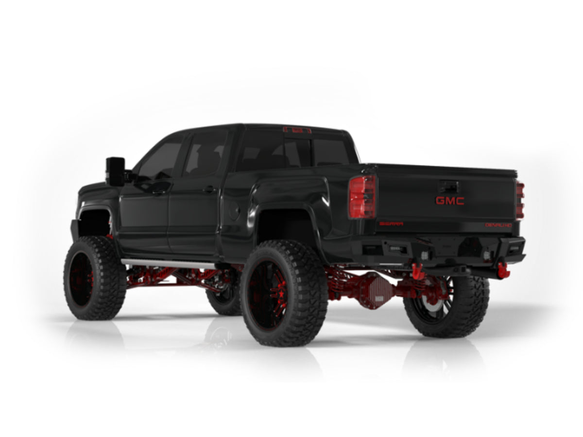 Road Armor Identity Rear Bumper Full Kit | Center Section | Shackle End Pods | Beauty Ring - Texture Black 2015-2019 Chevrolet/GMC 2500/3500