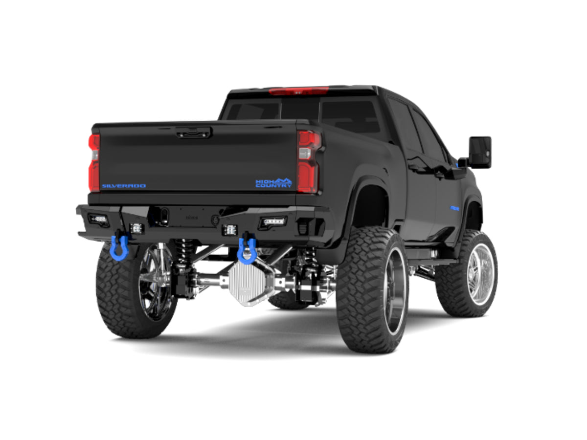 Road Armor Identity Rear Bumper Full Kit | Center Section | Shackle End Pods | Beauty Ring - Texture Black 2020-2023 Chevrolet/GMC 2500/3500